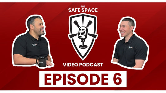 Two hosts discussing topics on a video podcast, "Episode 6.