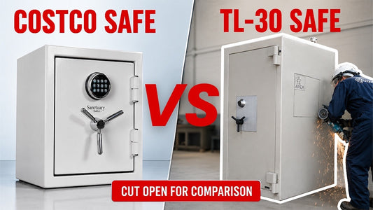 Costco Safe vs TL-30 Safe, cut open for comparison.